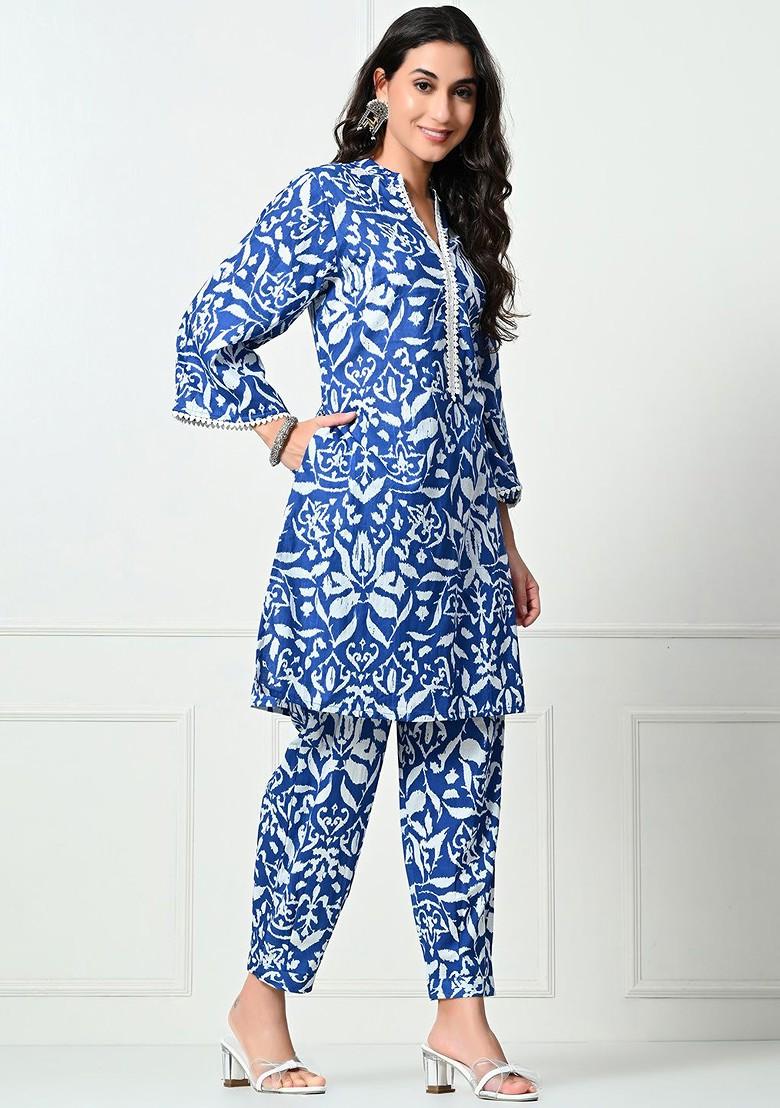 Blue Printed Cotton Co Ord Set - Indya