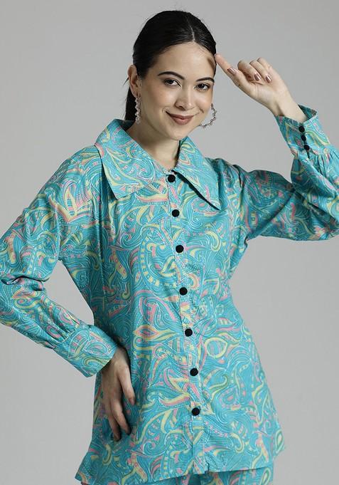 Blue Printed Cotton Co Ord Set