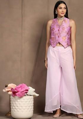 Pink Printed Poly Blend Co Ord Set