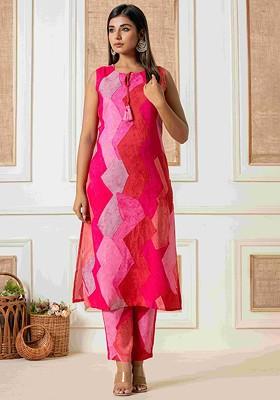 Pink Printed Poly Blend Co Ord Set
