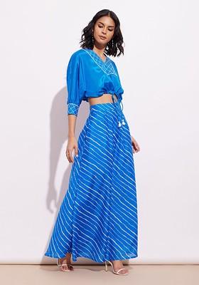 Blue Printed Poly Blend Co Ord Set