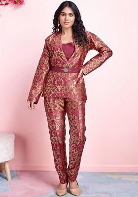 Rust Printed Poly Blend Co Ord Set