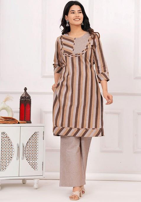 Brown Printed Cotton Co Ord Set