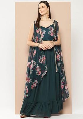 Teal Blue Printed Poly Blend Co Ord Set