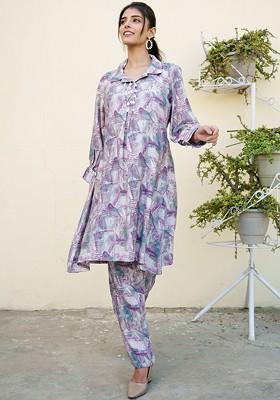 Lavender Printed Poly Blend Co Ord Set