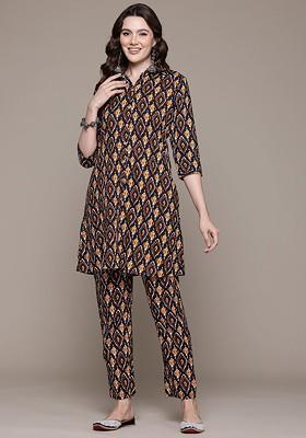 Black Printed Cotton Co Ord Set