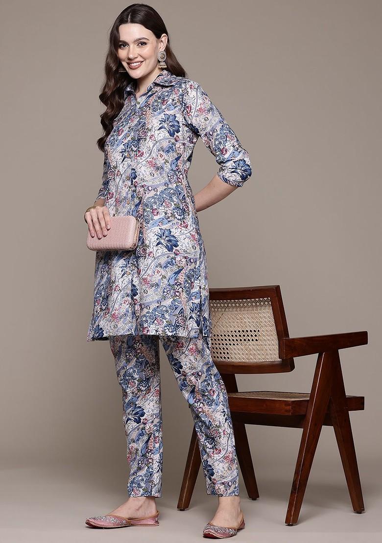 Blue Printed Cotton Co Ord Set - Indya