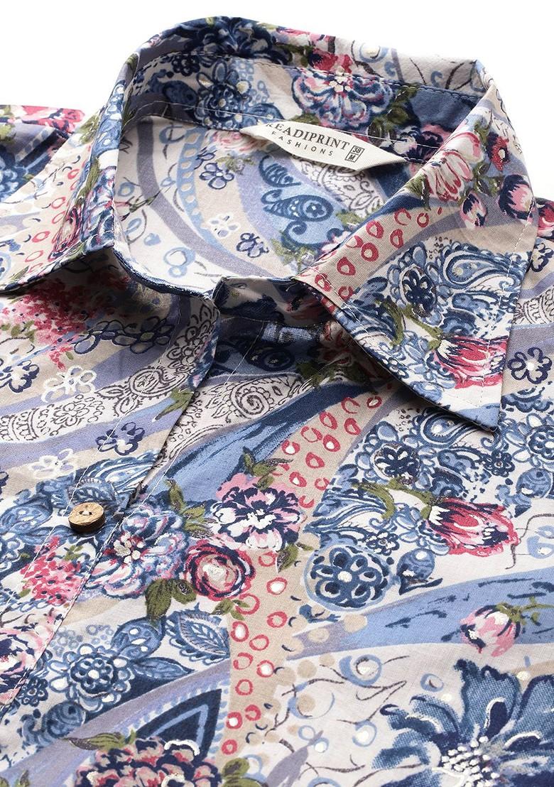 Blue Printed Cotton Co Ord Set - Indya