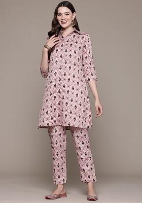 Mauve Blue Printed Cotton Co Ord Set
