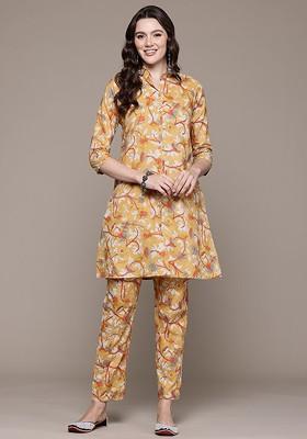 Mustard Yellow Printed Cotton Co Ord Set