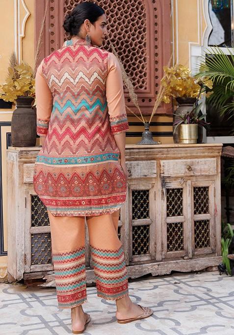 Rust Printed Tunic And Trouser Coord Set