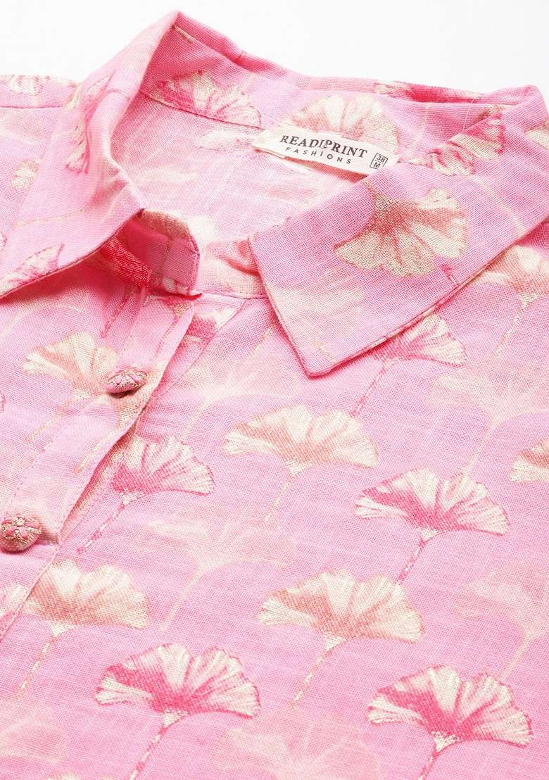 Pink Floral Printed Pure Cotton Tunic And Palazzos - Indya