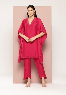 Pink Women Solid Ethnic Coords Set