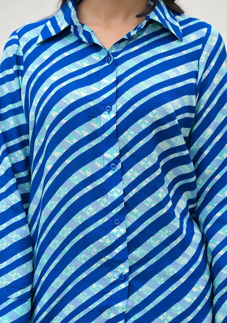 Blue Stripes Shirt With Trousers Coords - Indya