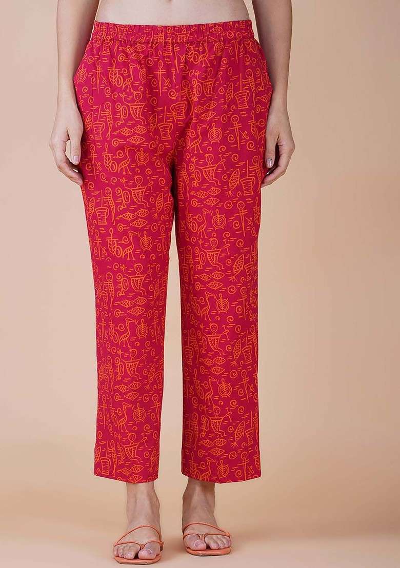 Pink Ethnic Motifs Printed Pure Cotton Top With Trousers - Indya