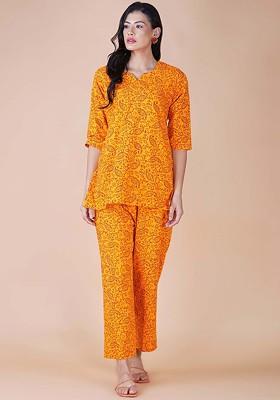 Yellow Ethnic Motifs Printed Pure Cotton Top With Trousers