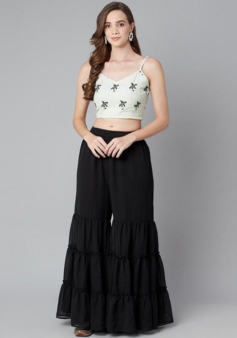 White Embroidered Top With Sharara