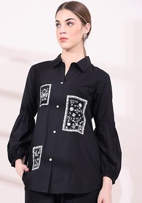 Black Embroidered Shirt With Trousers Coords