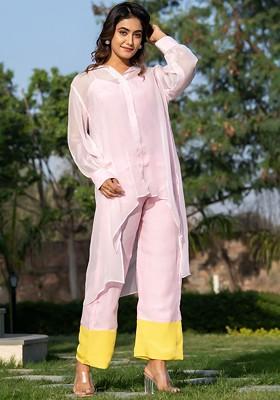 Pink Long Sleeve Organic Cotton Shirt And Trouser Coords