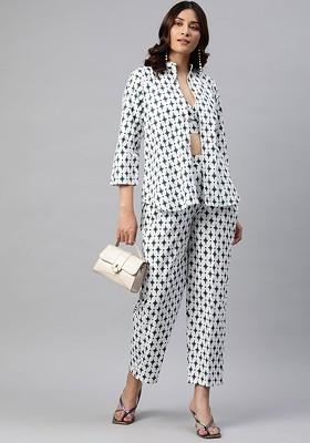 Green Geometric Printed Pure Cotton Tunic And Top With Trousers