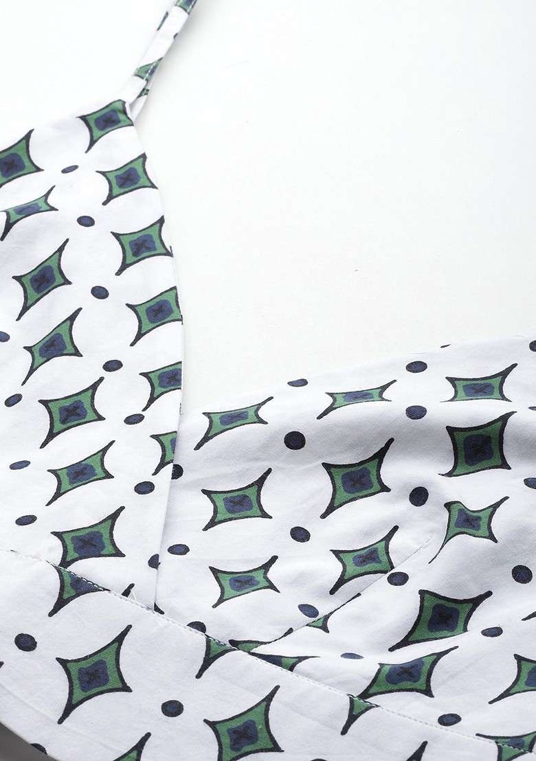 Green Geometric Printed Pure Cotton Tunic And Top With Trousers - Indya