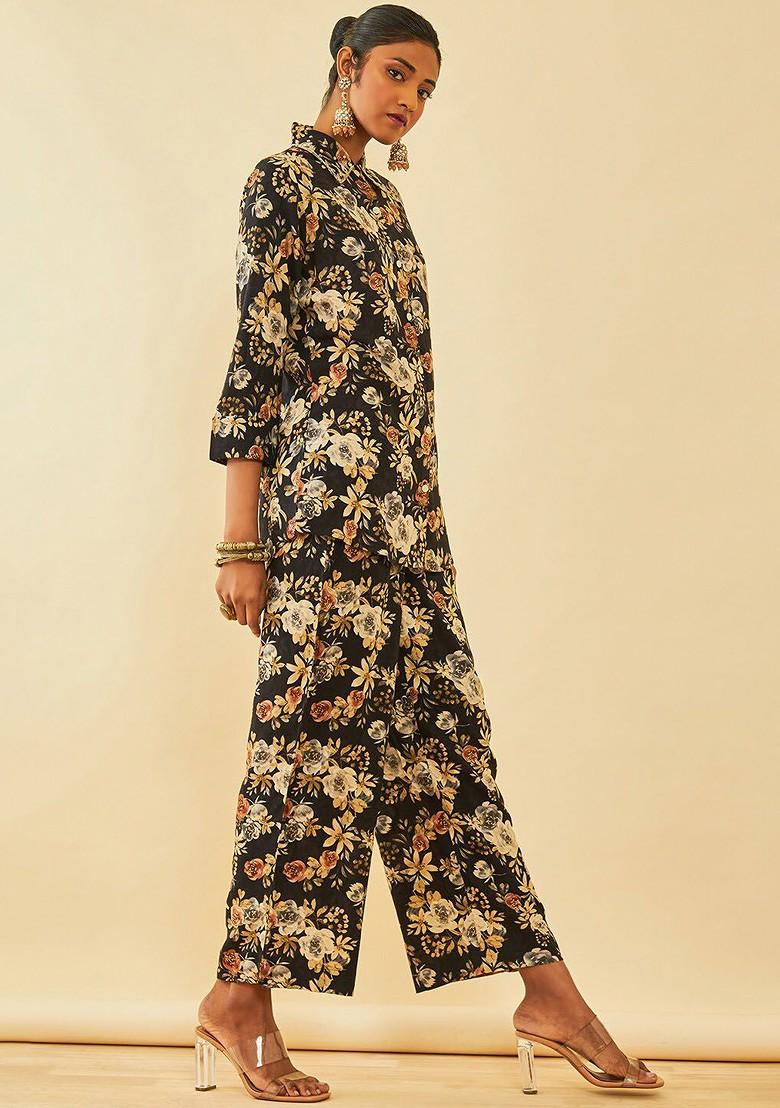 Black Shirt Collar Printed Shirt With Palazzo