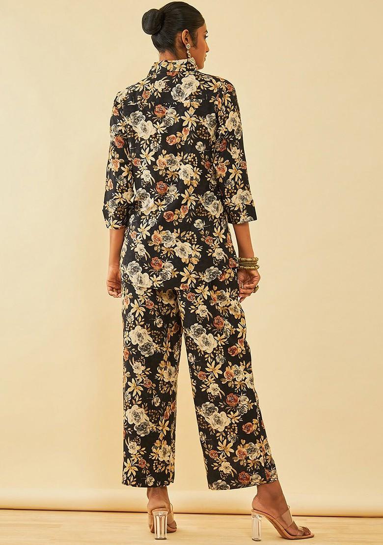 Black Shirt Collar Printed Shirt With Palazzo