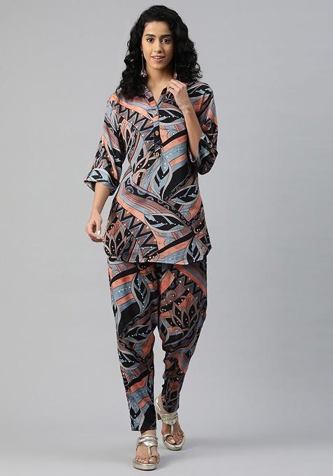 Black Printed Tunic With Trousers