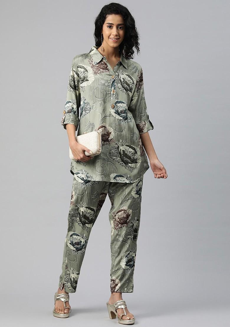 Green Printed Tunic With Trousers