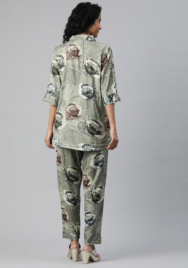 Green Printed Tunic With Trousers