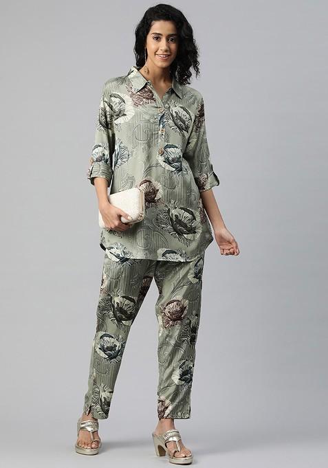 Green Printed Tunic With Trousers