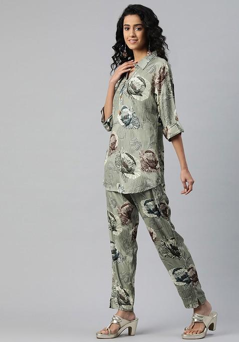 Green Printed Tunic With Trousers