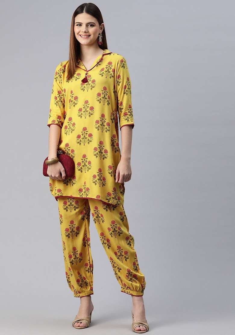 Mustard Women Printed Ethnic Coords Set - Indya