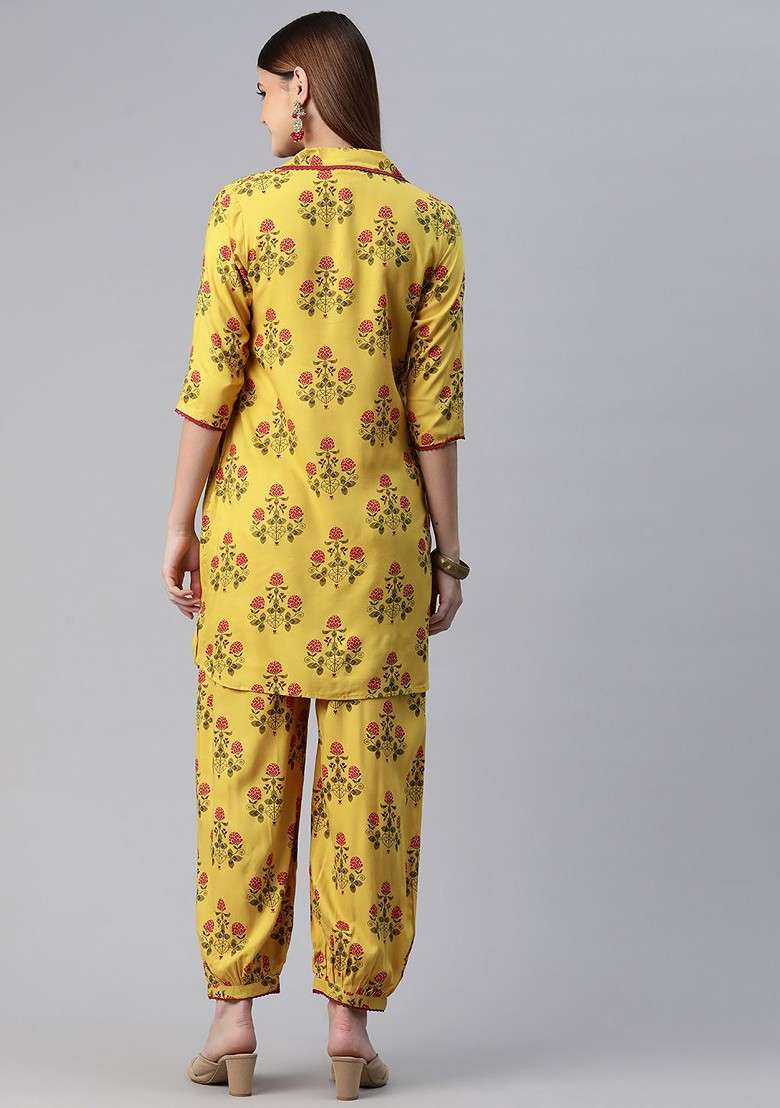 Mustard Women Printed Ethnic Coords Set - Indya