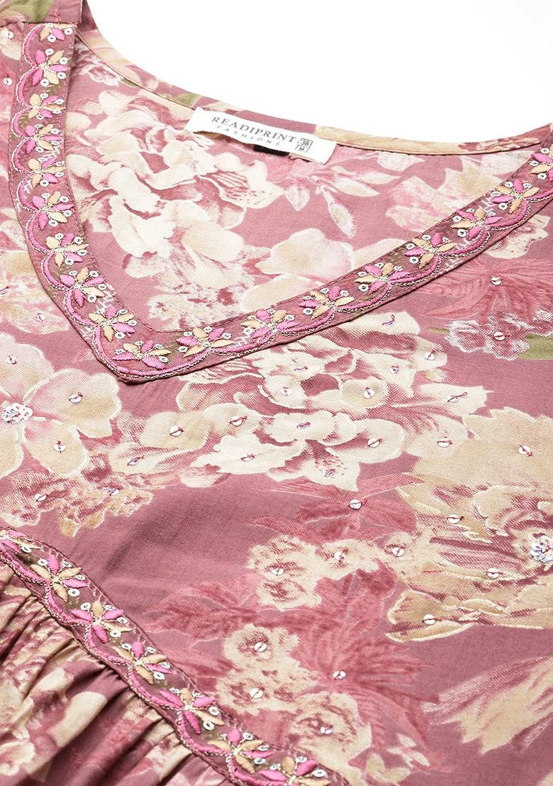 Burgundy Women Printed Pure Silk Coords - Indya