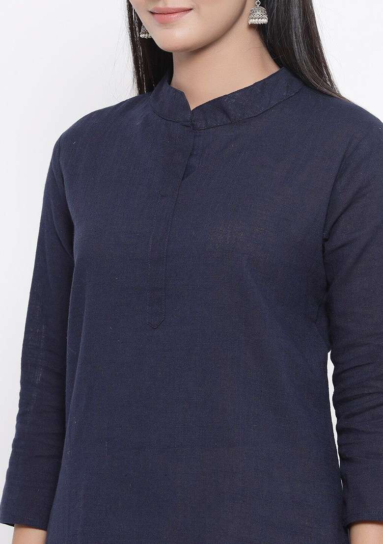 Navy Blue Women Navy Blue And Beige Top With Trousers - Indya