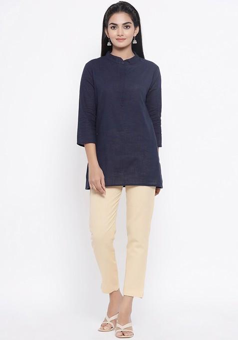 Navy Blue Women Navy Blue And Beige Top With Trousers — view on Indya