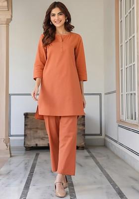 Rust Cotton Solid Aline Coords Set