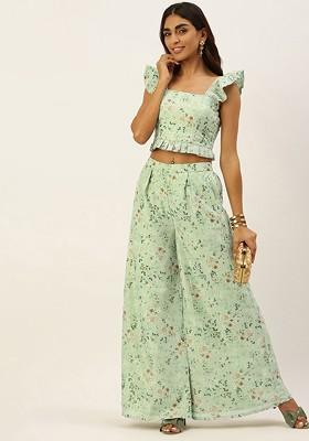 Sea Green Women Sea Green Printed Co Ords Set