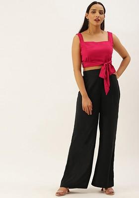 Magenta Women Magenta Pink Black Made To Measure Solid Top With Palazzos
