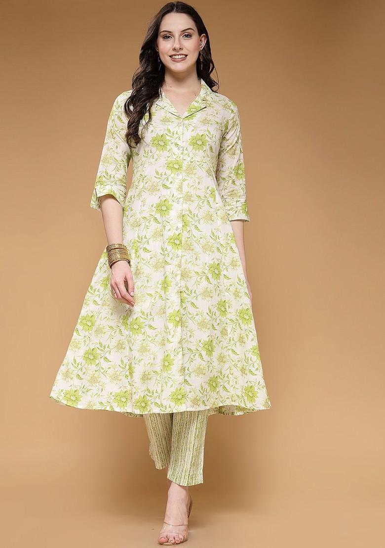 Green Women Printed Tunic And Trousers Coords