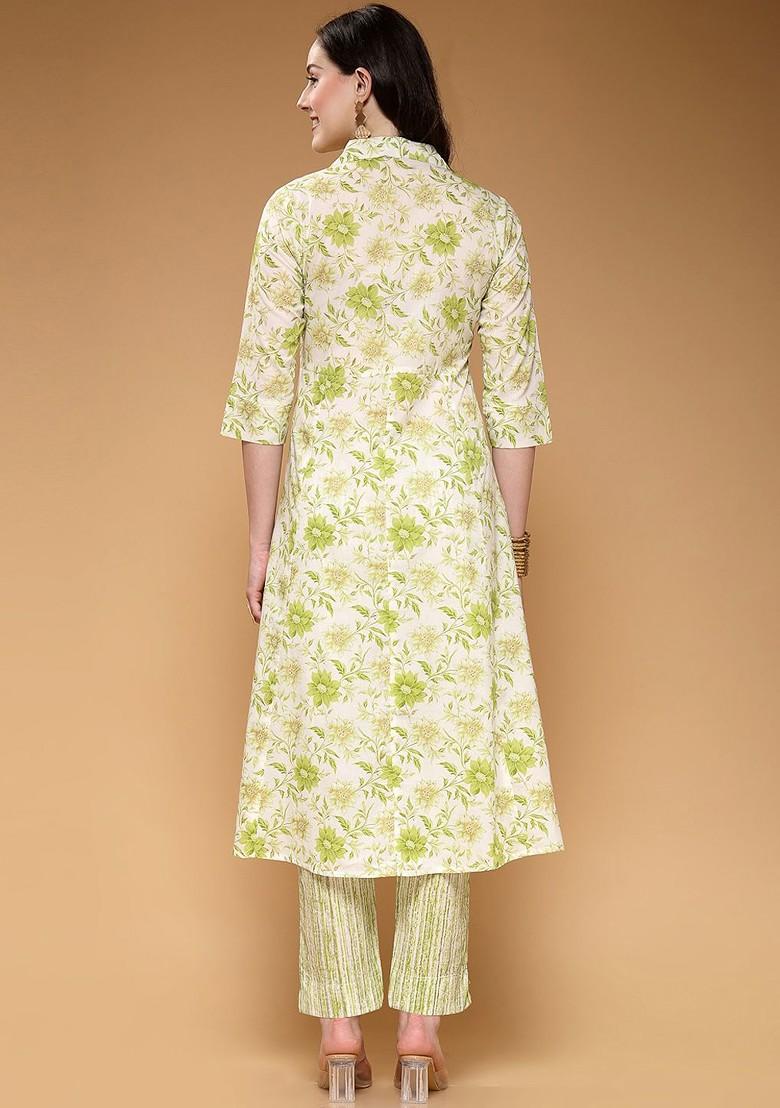 Green Women Printed Tunic And Trousers Coords