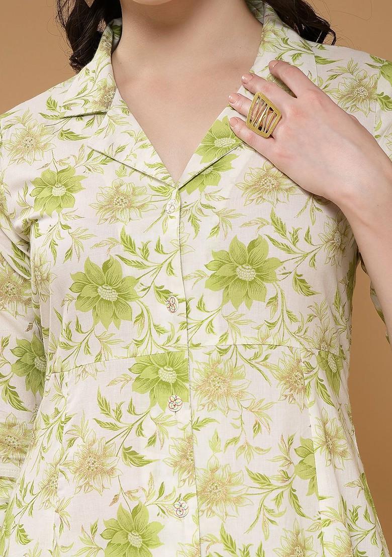 Green Women Printed Tunic And Trousers Coords