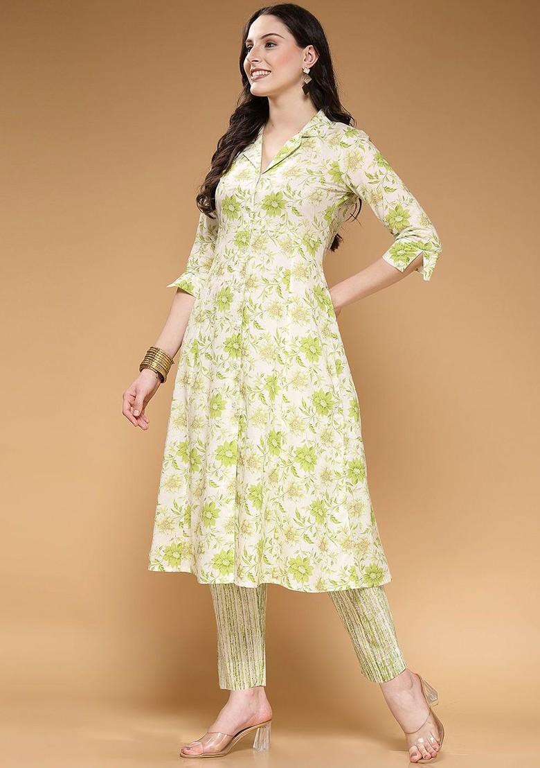 Green Women Printed Tunic And Trousers Coords