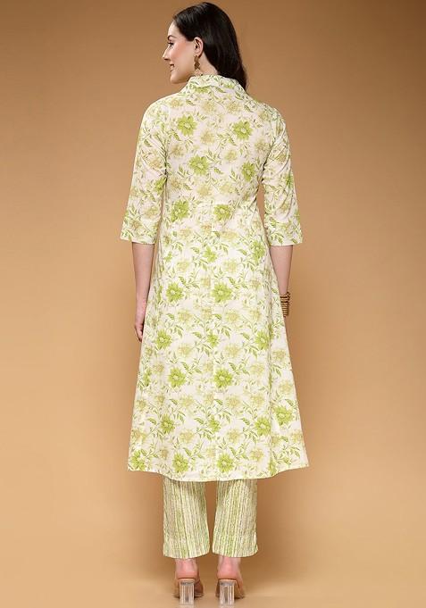 Green Women Printed Tunic And Trousers Coords