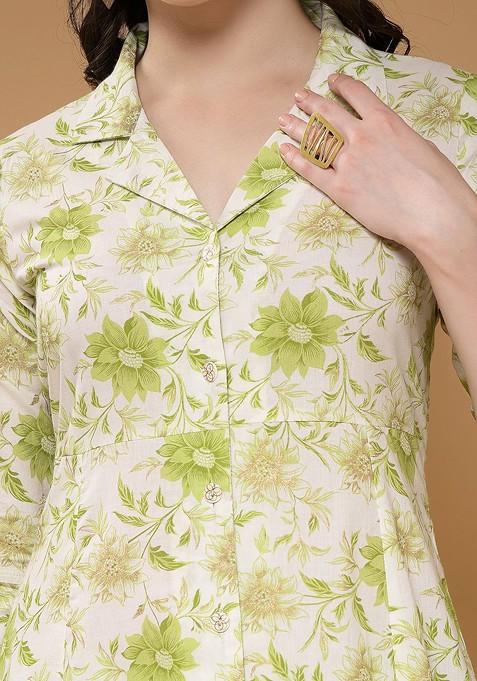 Green Women Printed Tunic And Trousers Coords