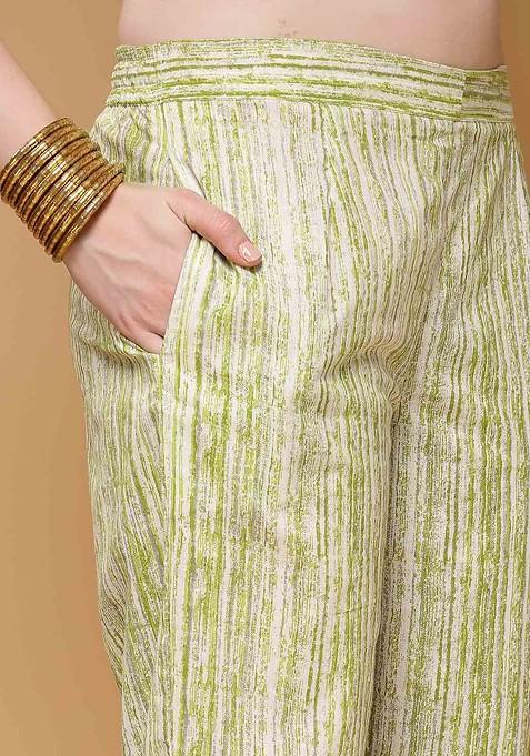 Green Women Printed Tunic And Trousers Coords