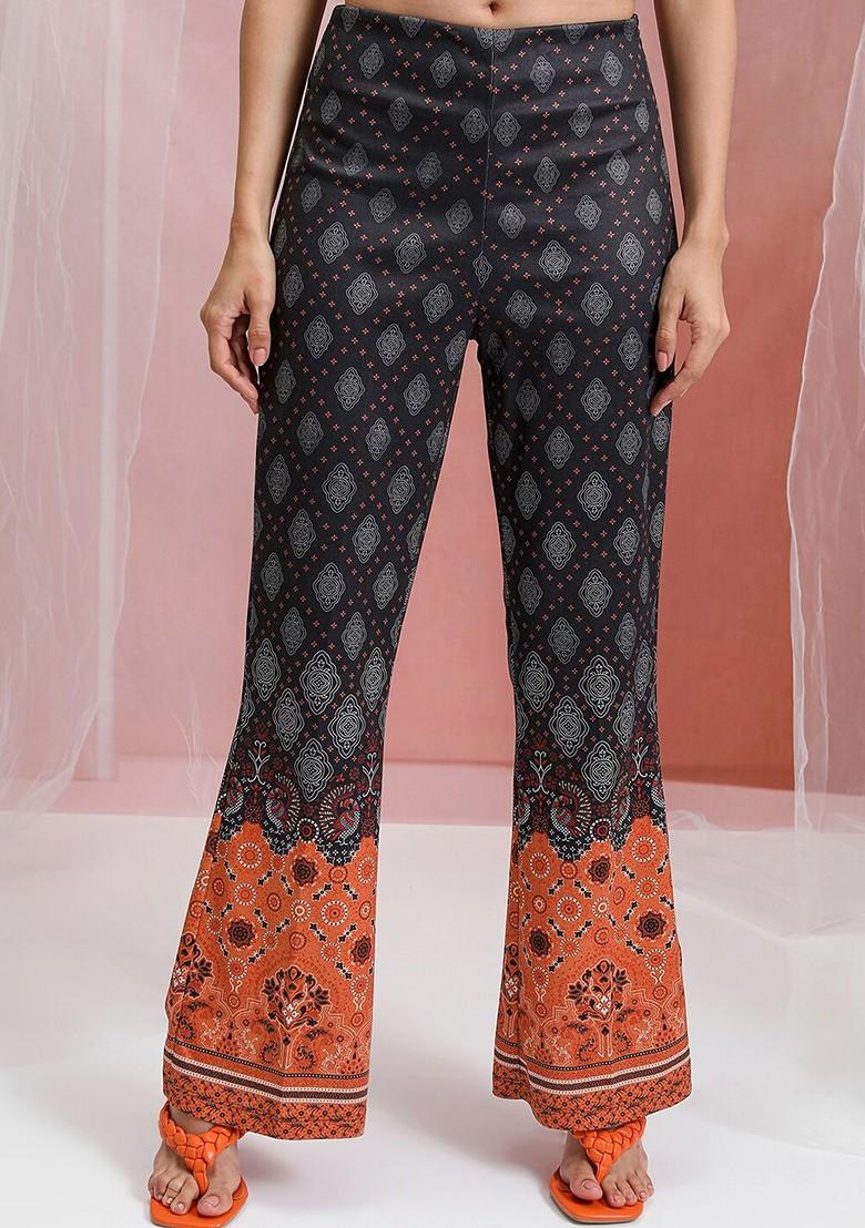 Black Printed Mandarin Collar Shirt With Bell Bottom Trouser