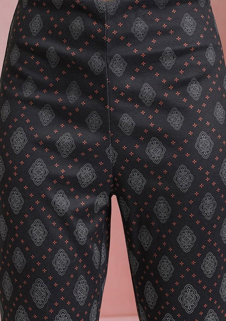 Black Printed Mandarin Collar Shirt With Bell Bottom Trouser