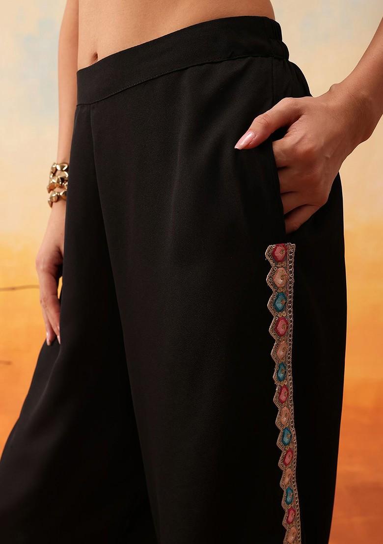 Black Mandarin Collar Shirt With Trousers